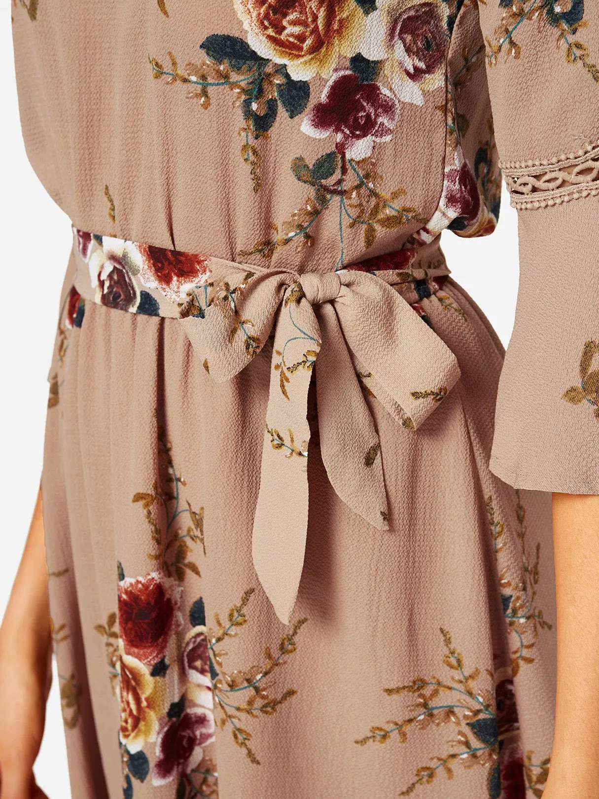 Apricot Off The Shoulder Half Sleeve Floral Print Irregular Hem Dresses