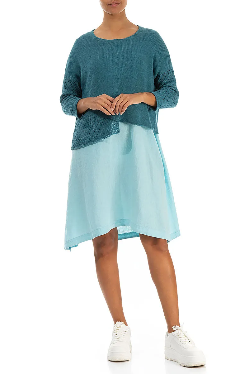 Asymmetric Teal Linen Jumper