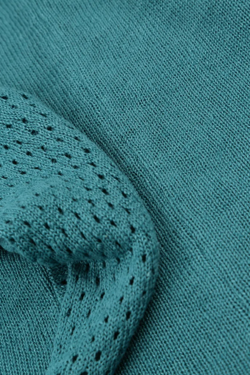 Asymmetric Teal Linen Jumper