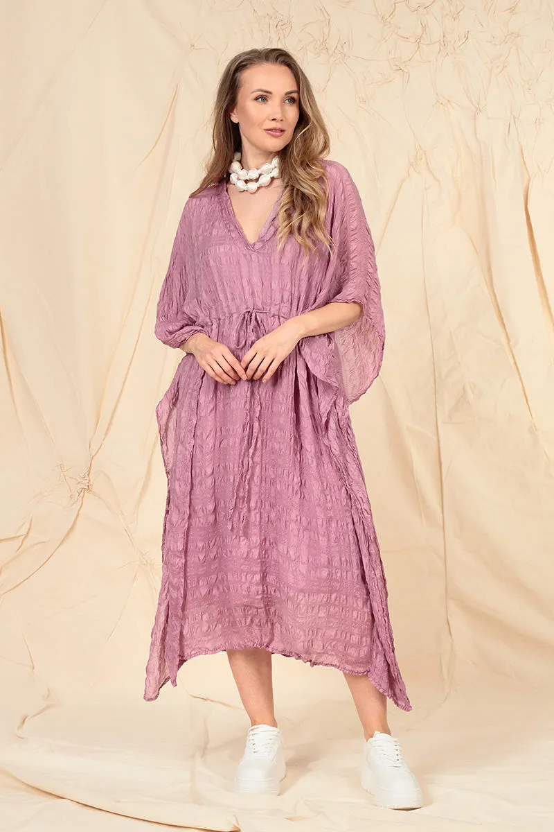 Asymmetric V-Neck Mauve Taupe Textured Silk Dress