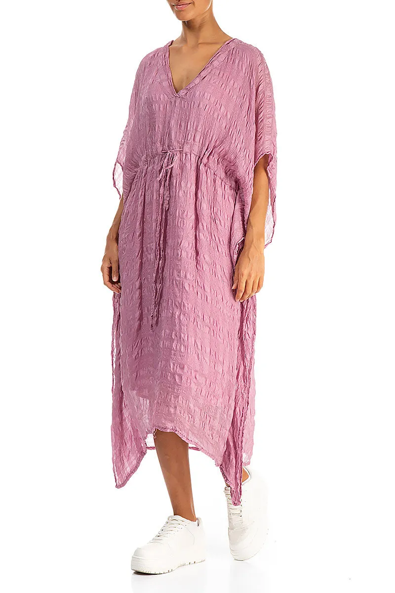 Asymmetric V-Neck Mauve Taupe Textured Silk Dress