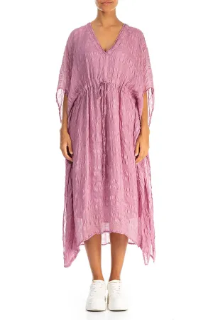 Asymmetric V-Neck Mauve Taupe Textured Silk Dress