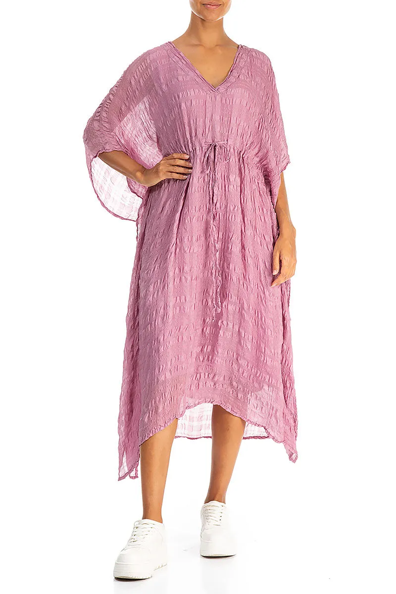 Asymmetric V-Neck Mauve Taupe Textured Silk Dress