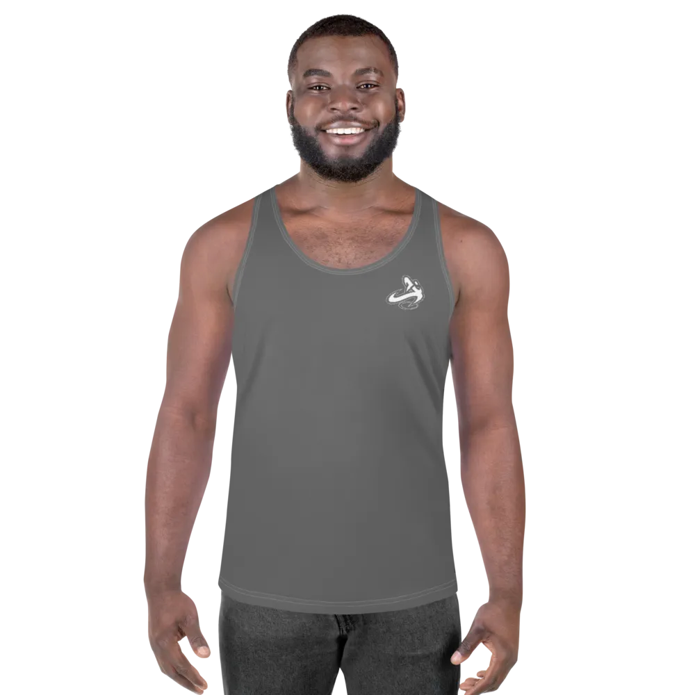Athletic Apparatus Grey White logo White stitch Unisex Tank Top