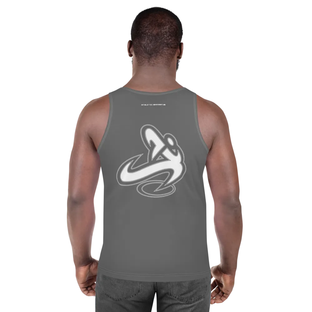 Athletic Apparatus Grey White logo White stitch Unisex Tank Top