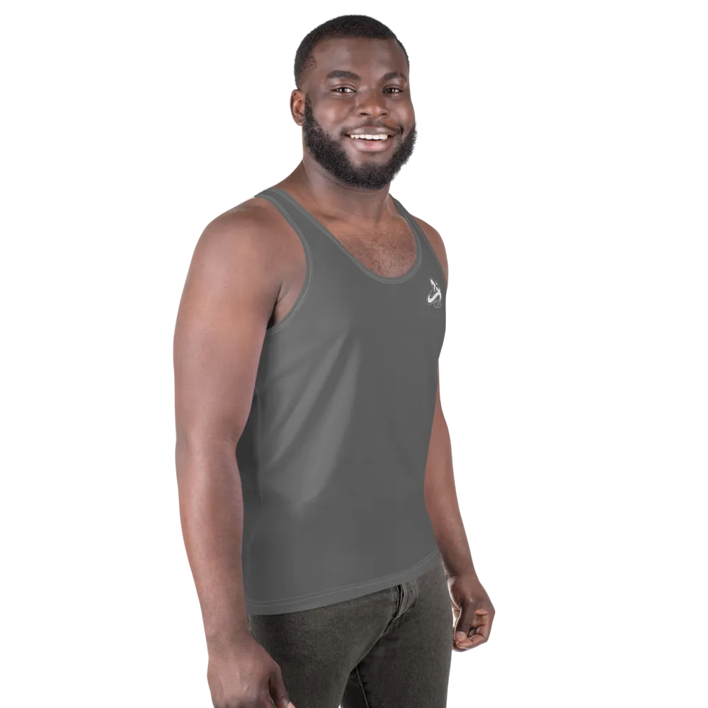 Athletic Apparatus Grey White logo White stitch Unisex Tank Top