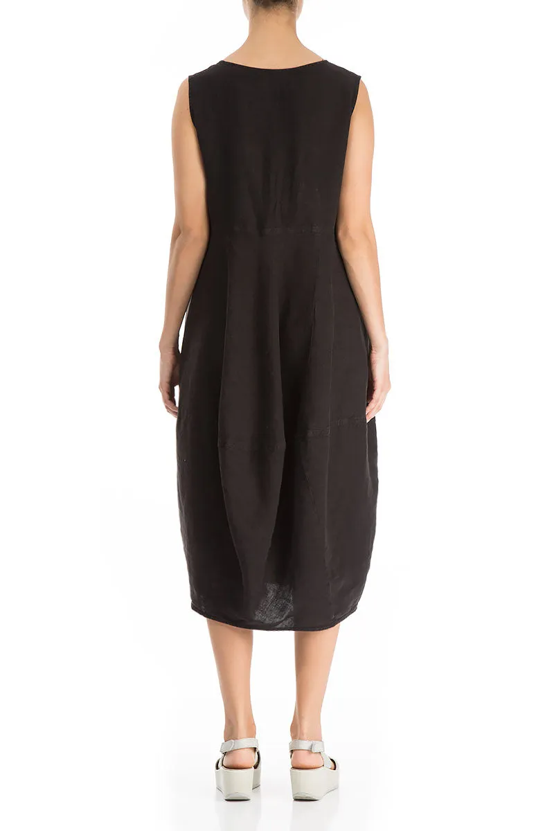 Balloon Black Linen Dress