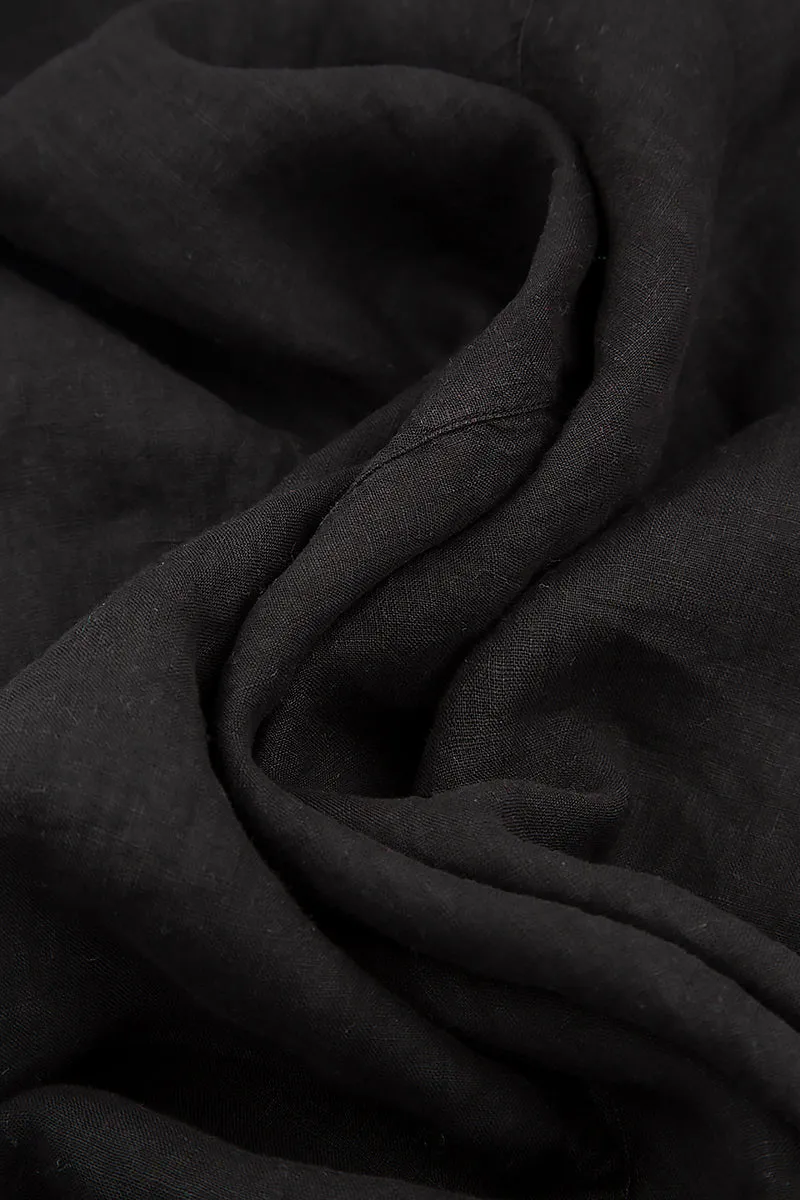 Balloon Black Linen Dress
