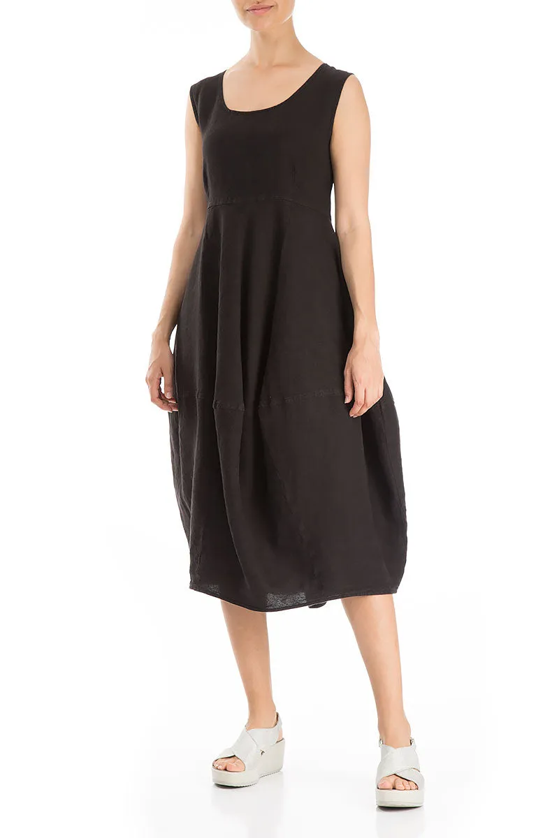 Balloon Black Linen Dress