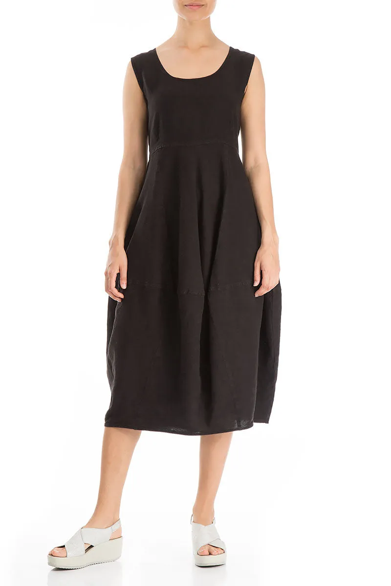 Balloon Black Linen Dress