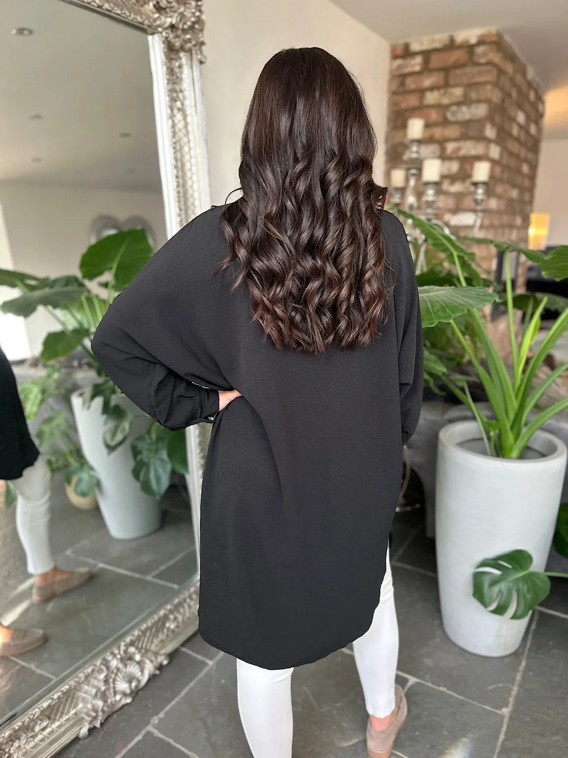 Black Longline Crepe Blouse Heidi