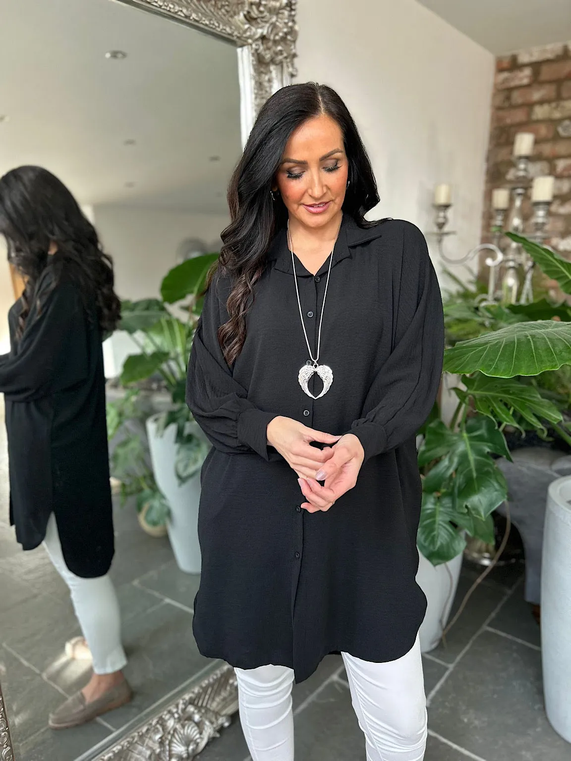 Black Longline Crepe Blouse Heidi
