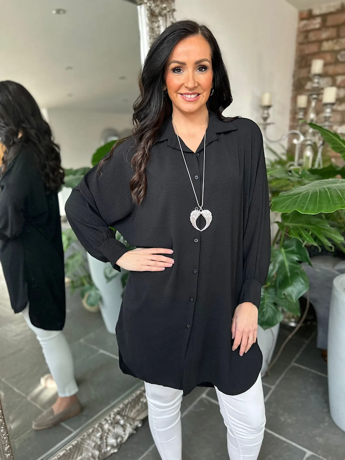 Black Longline Crepe Blouse Heidi