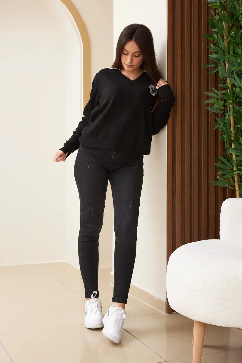 Black V-neck Sweater