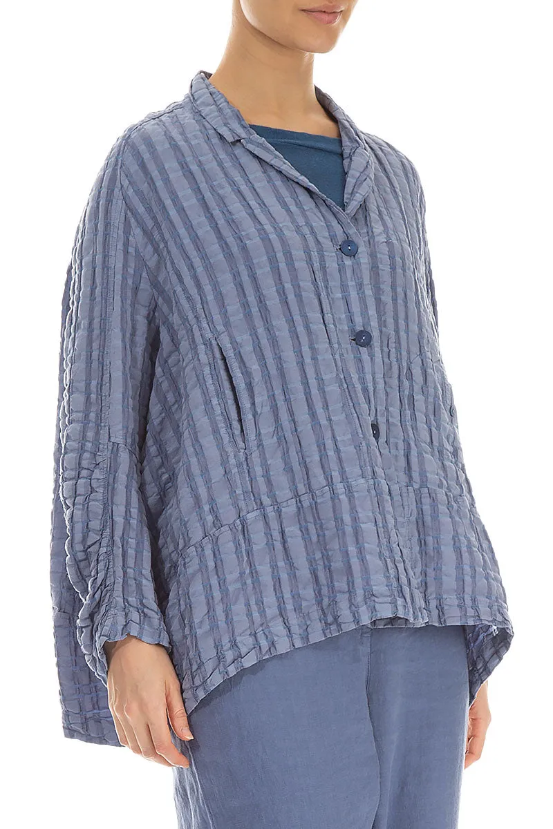 Blue Nova Checkered Linen Cotton Jacket