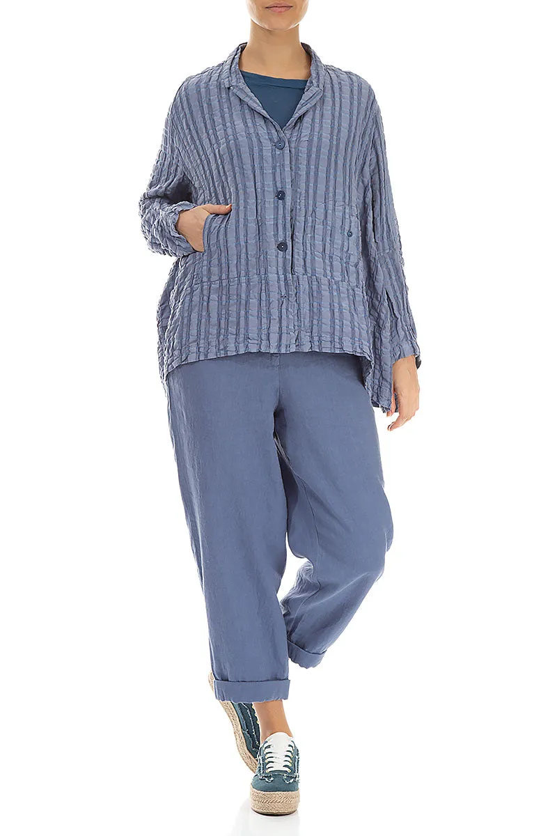 Blue Nova Checkered Linen Cotton Jacket