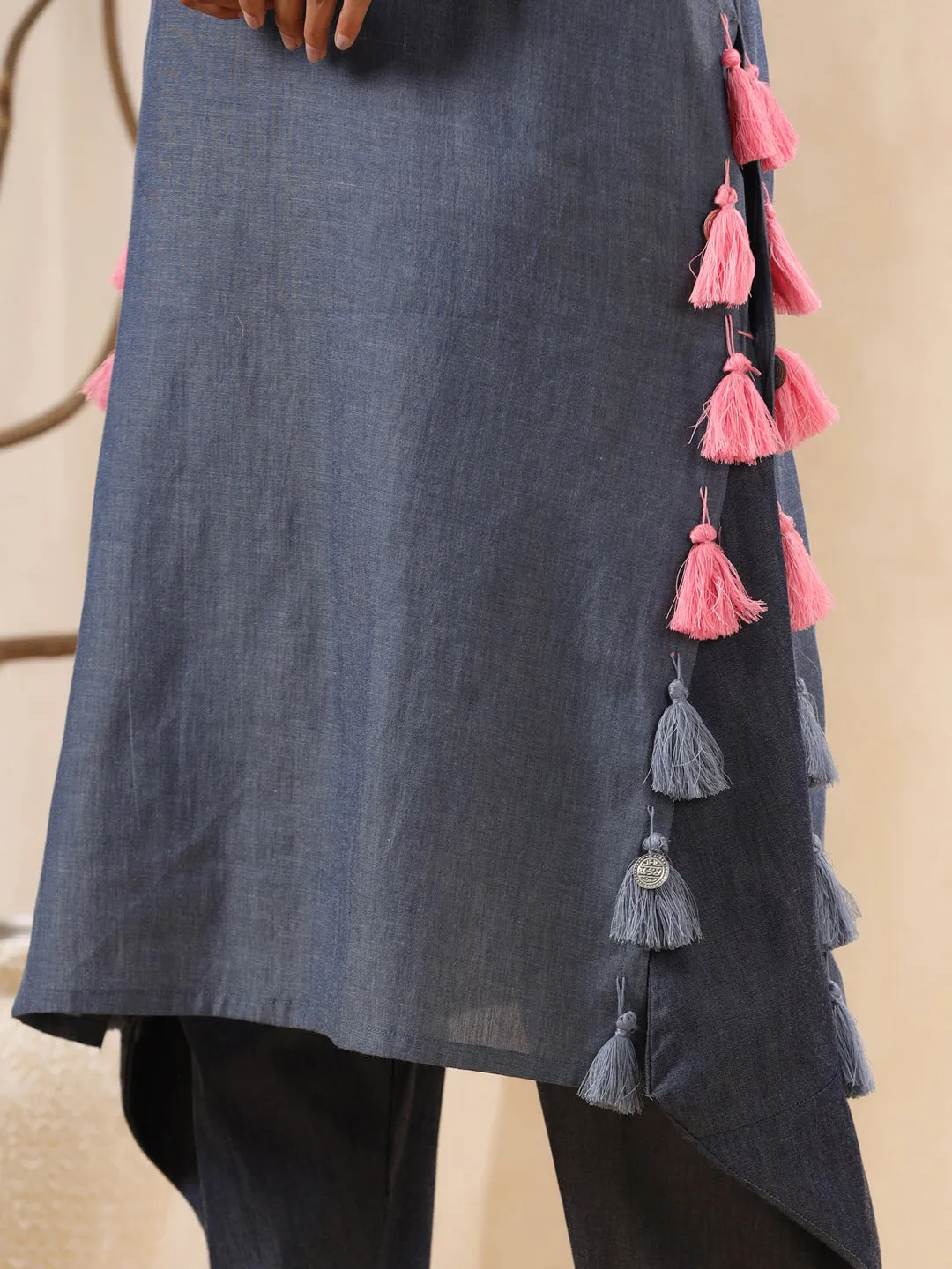 Blue Trendy Straight Cotton Kurta Only