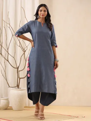 Blue Trendy Straight Cotton Kurta Only