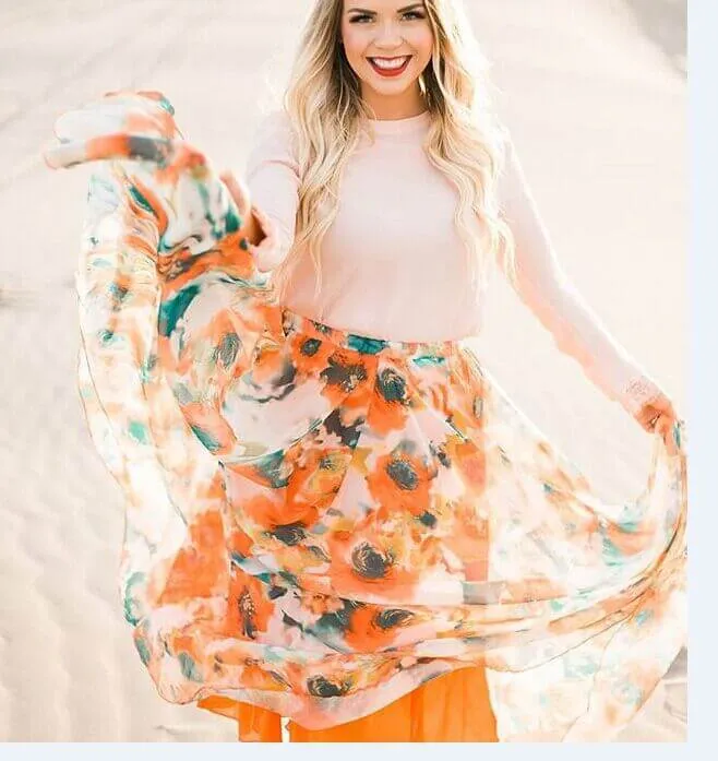 Bohemian Flower Print Wide Flare Maxi Skirt