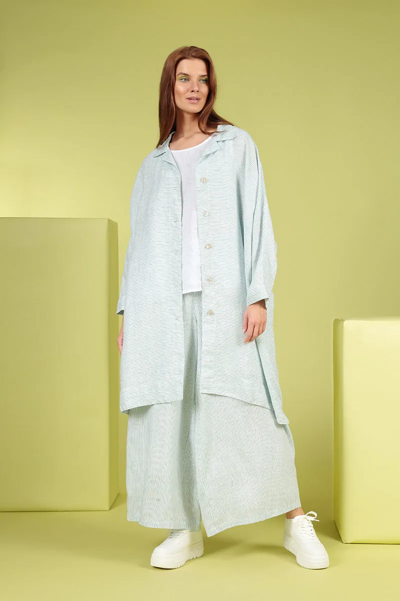 Boxy Blue Striped Linen Jacket