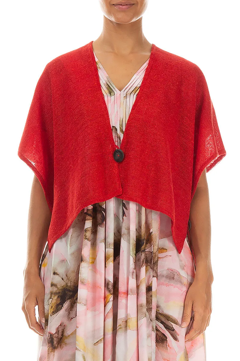 Boxy Red Linen Cardigan