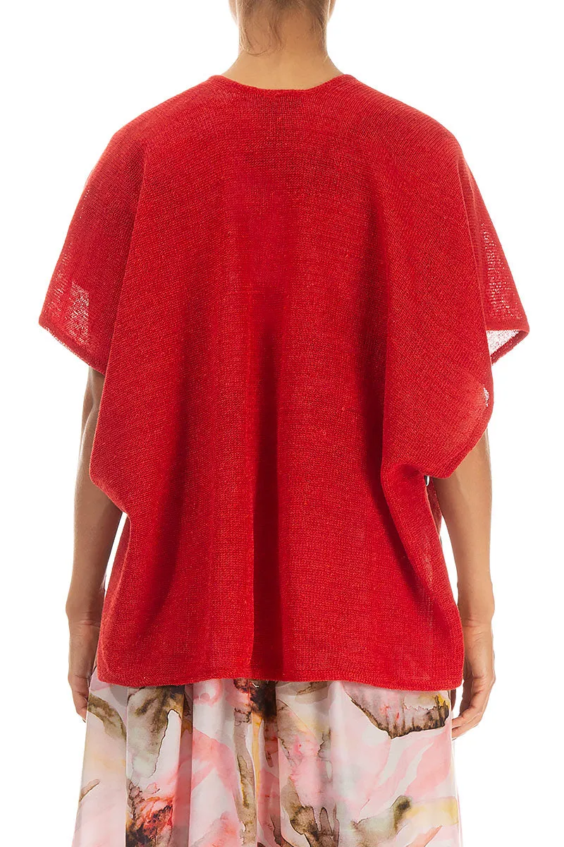 Boxy Red Linen Cardigan