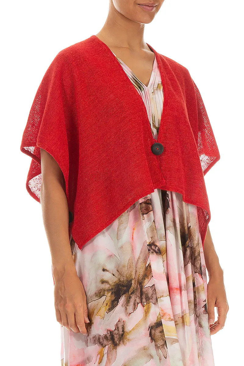 Boxy Red Linen Cardigan