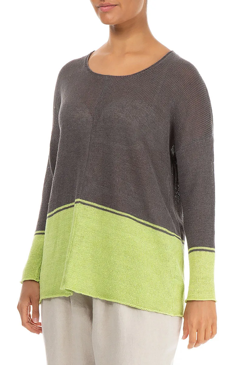 Brown & Lime Linen Jumper