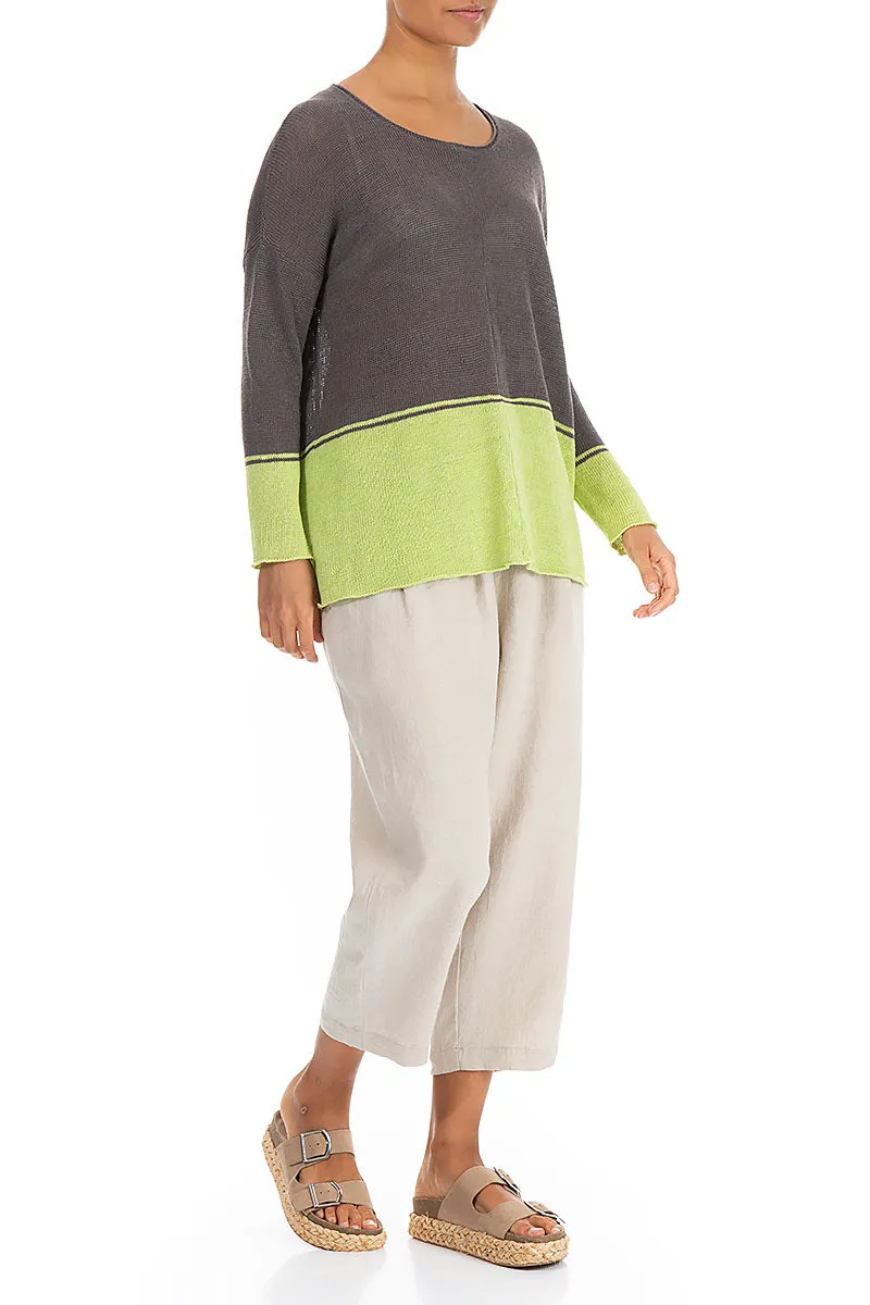 Brown & Lime Linen Jumper