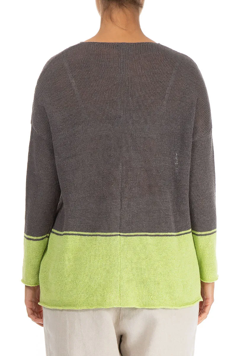 Brown & Lime Linen Jumper
