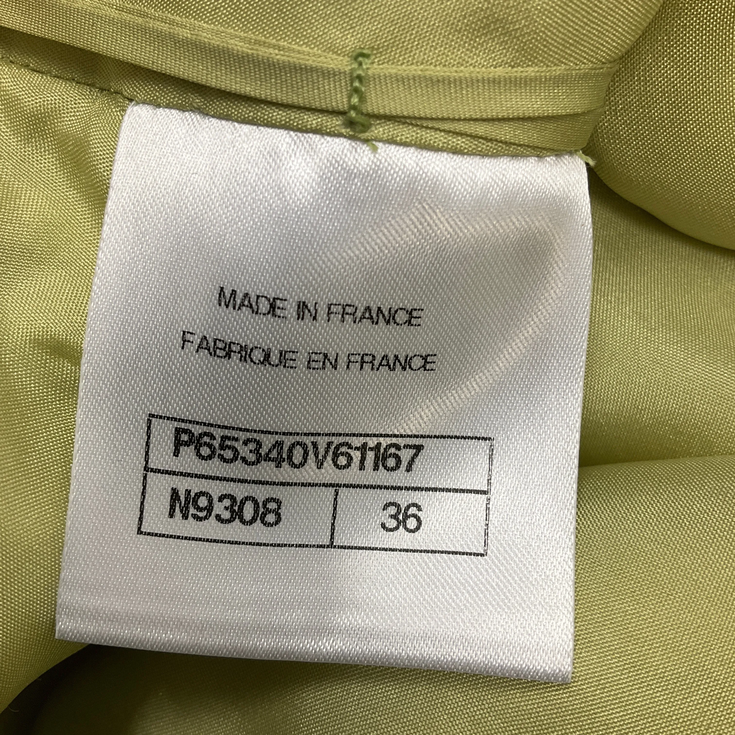 Chanel Lime / Gold CC Logo Button Zip-front Tweed Skirt