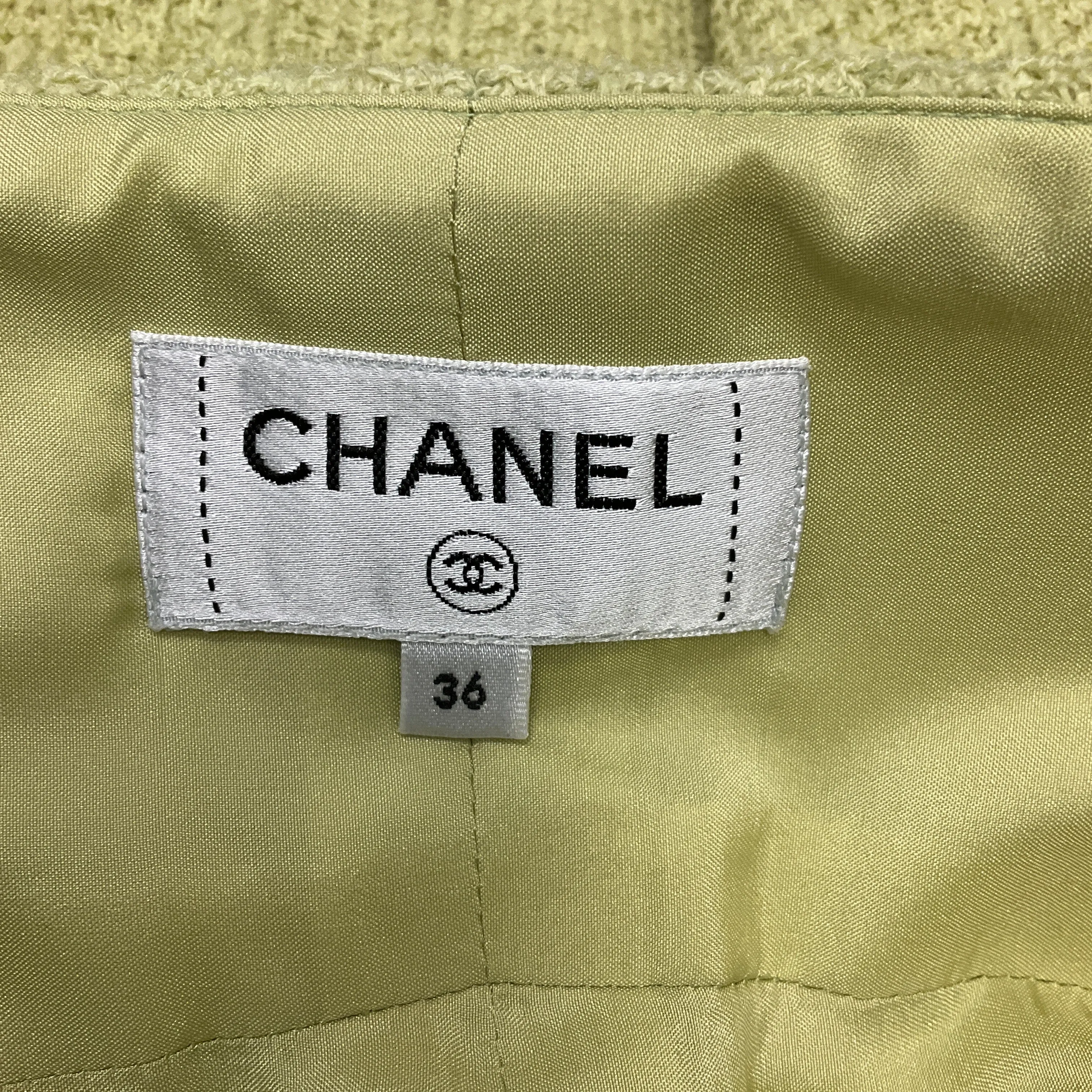 Chanel Lime / Gold CC Logo Button Zip-front Tweed Skirt