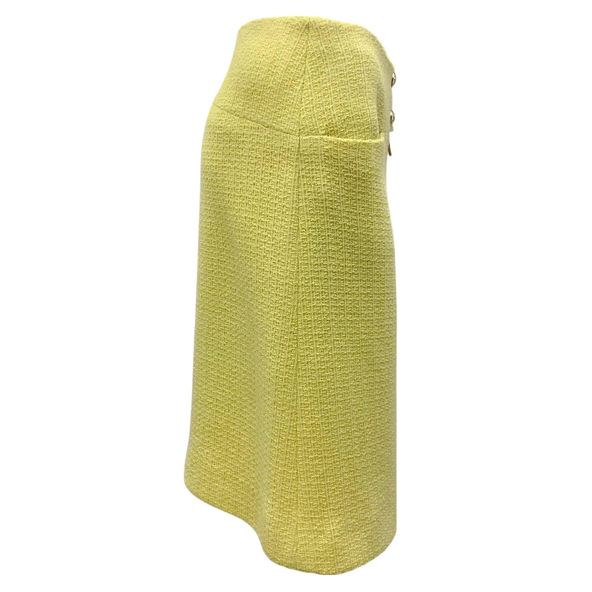 Chanel Lime / Gold CC Logo Button Zip-front Tweed Skirt