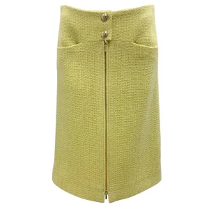 Chanel Lime / Gold CC Logo Button Zip-front Tweed Skirt