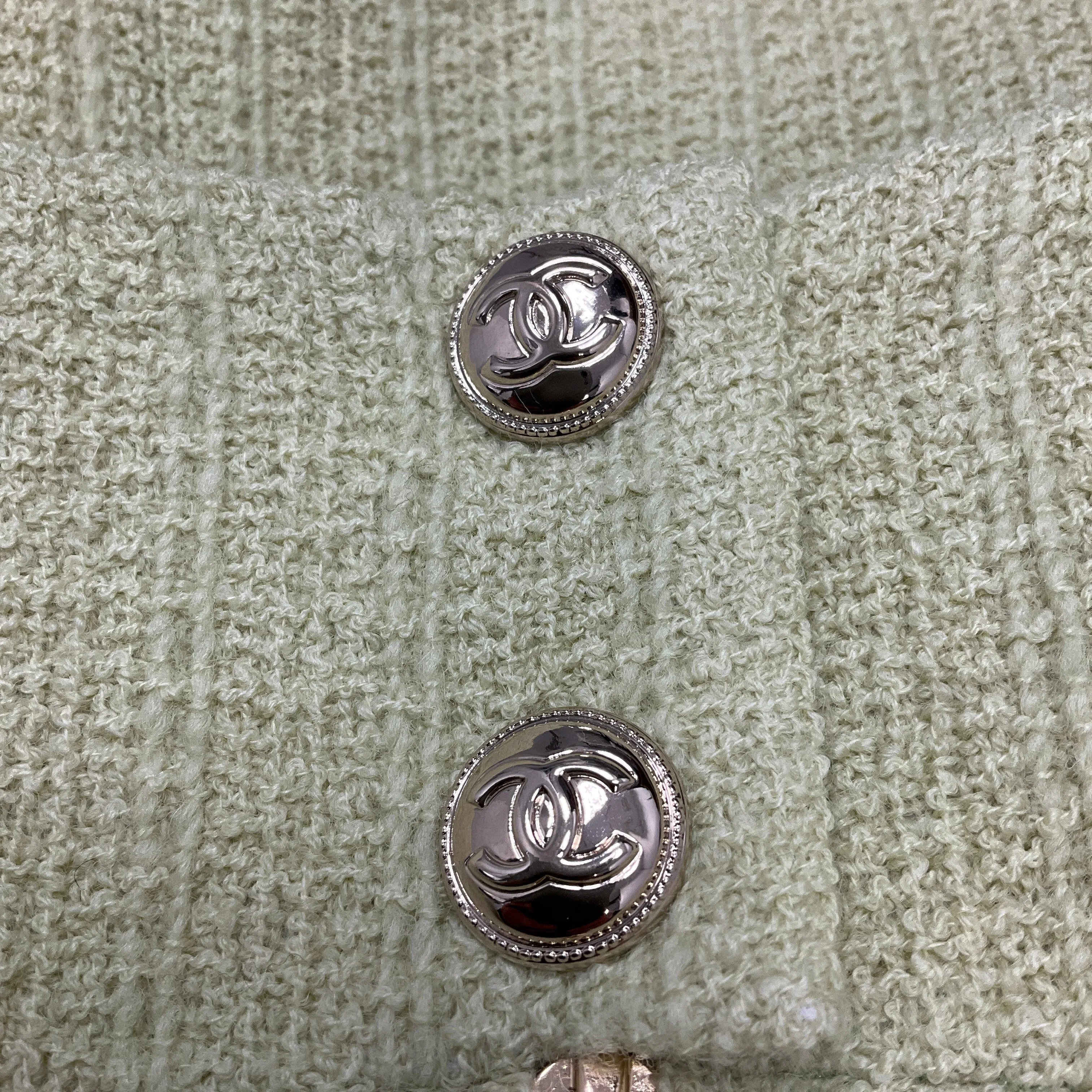 Chanel Lime / Gold CC Logo Button Zip-front Tweed Skirt