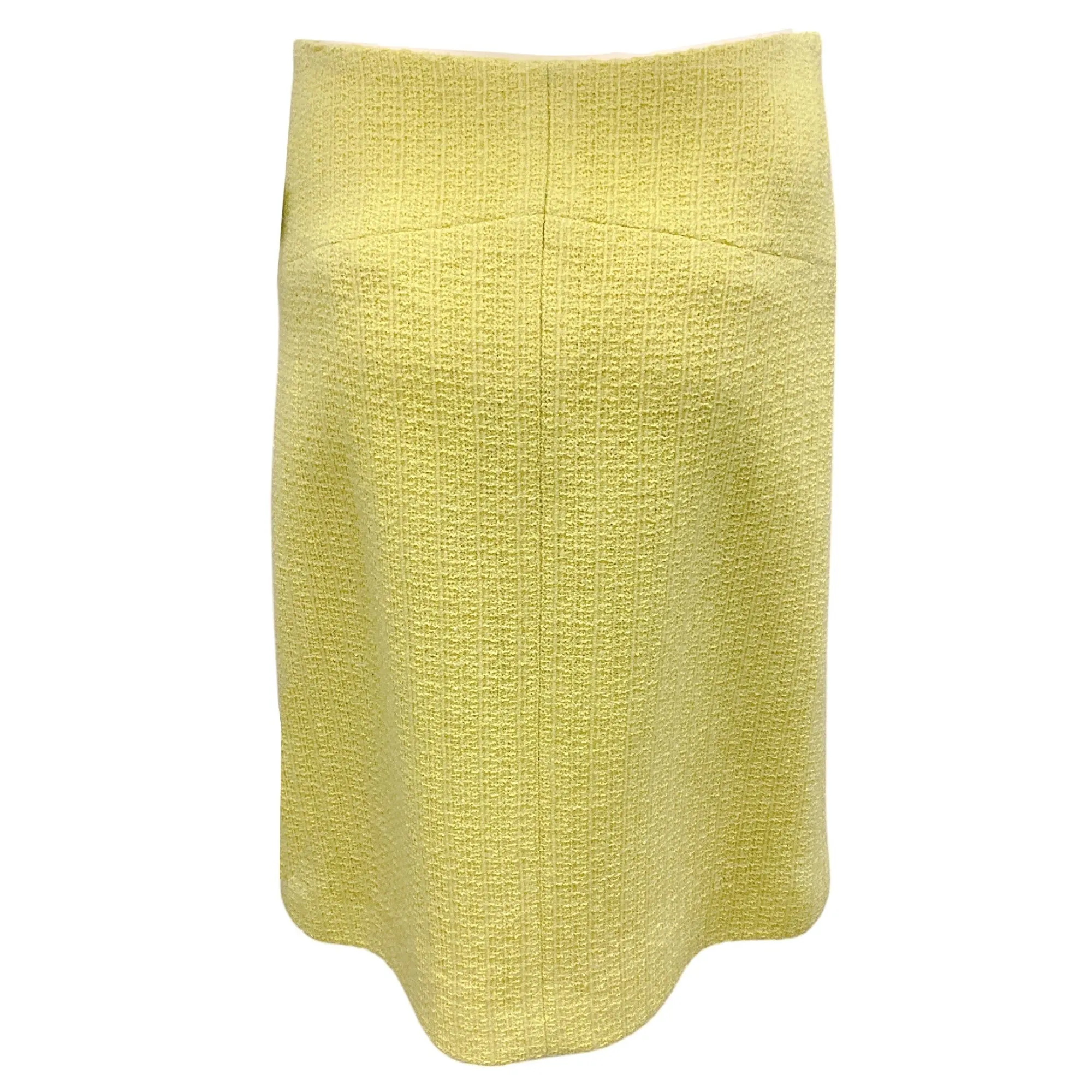 Chanel Lime / Gold CC Logo Button Zip-front Tweed Skirt