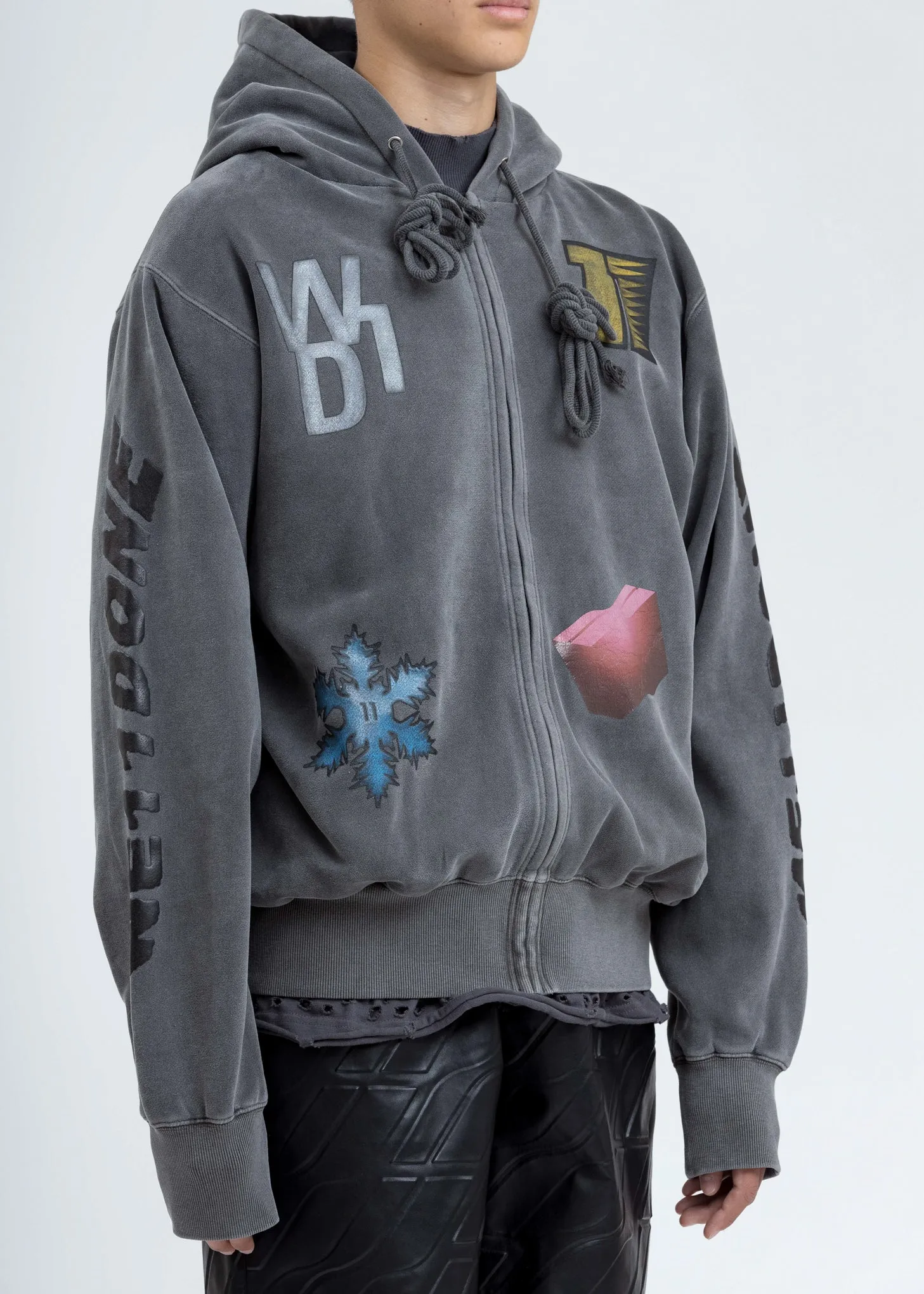 Charcoal Multi Logo Zip-Up Hoodie