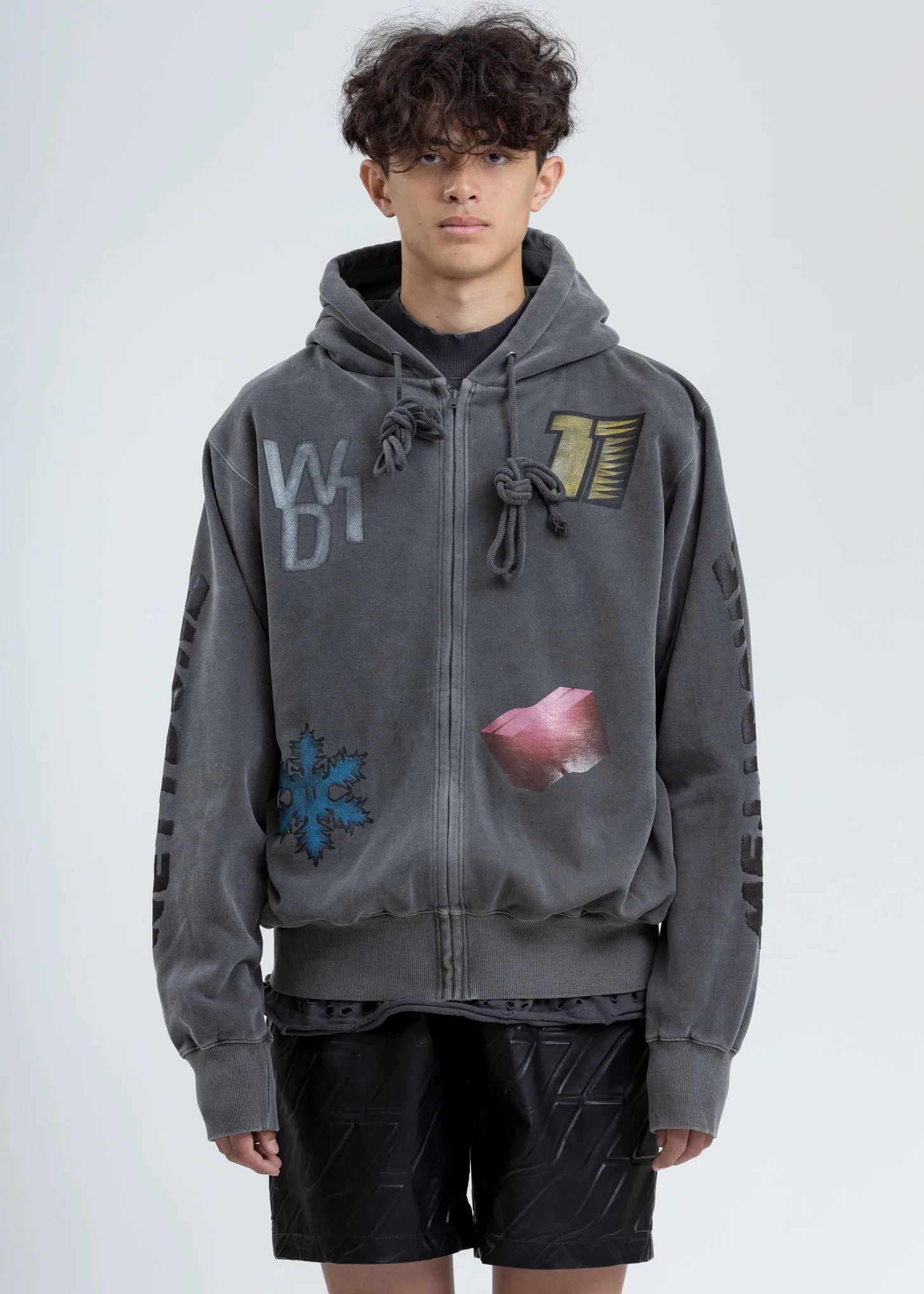 Charcoal Multi Logo Zip-Up Hoodie