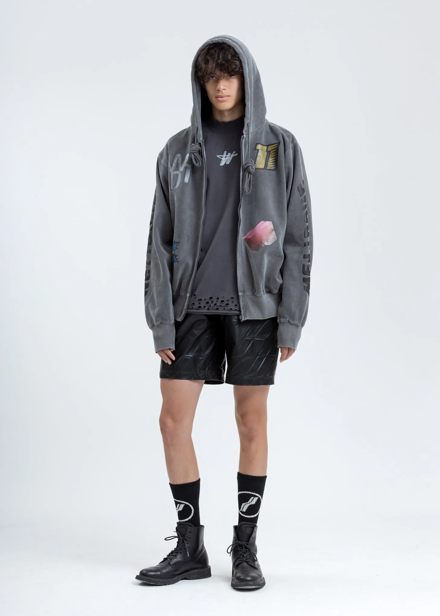 Charcoal Multi Logo Zip-Up Hoodie