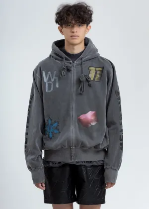 Charcoal Multi Logo Zip-Up Hoodie