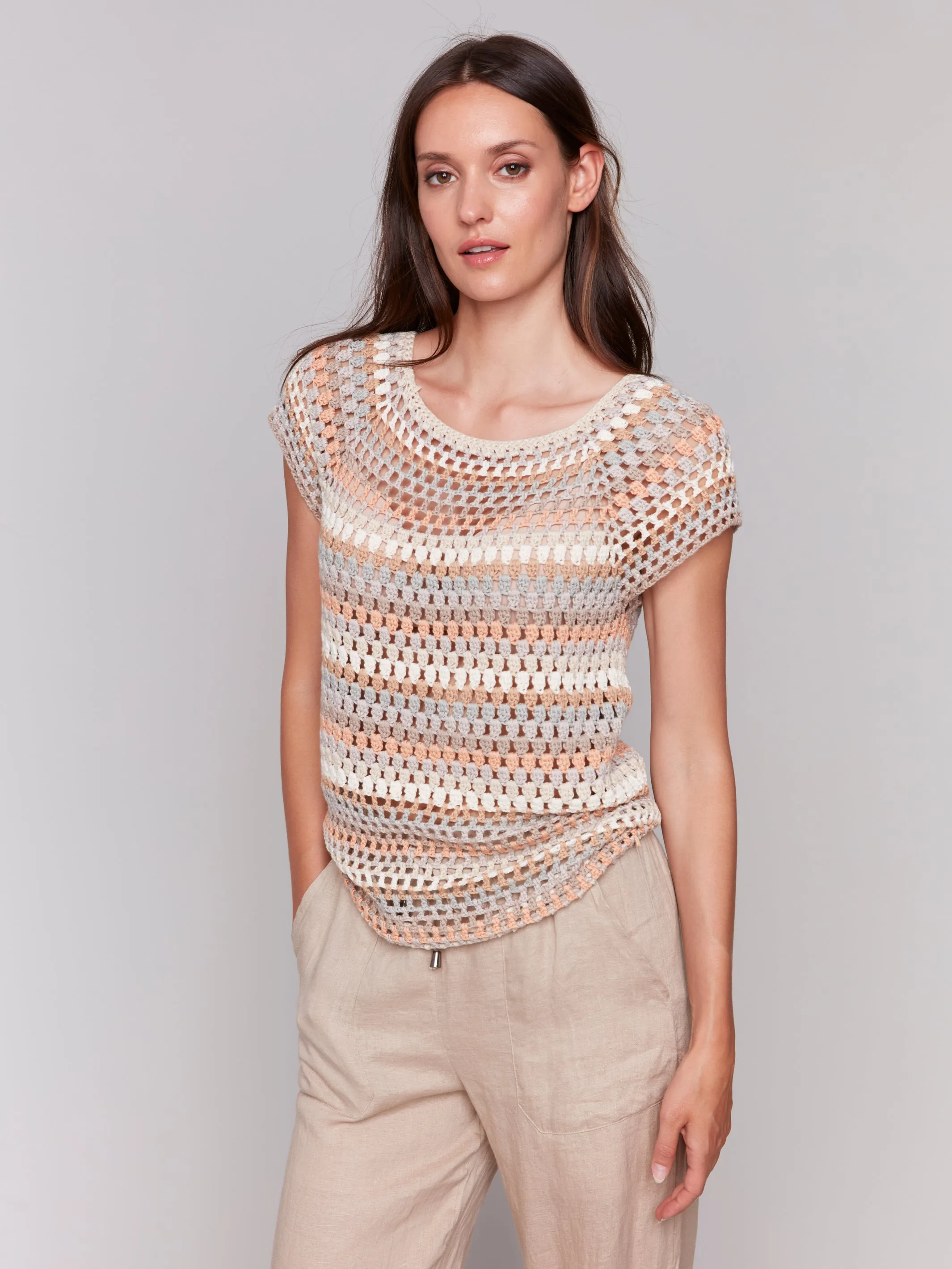 Charlie B Crochet Pullover C2778 Pebble