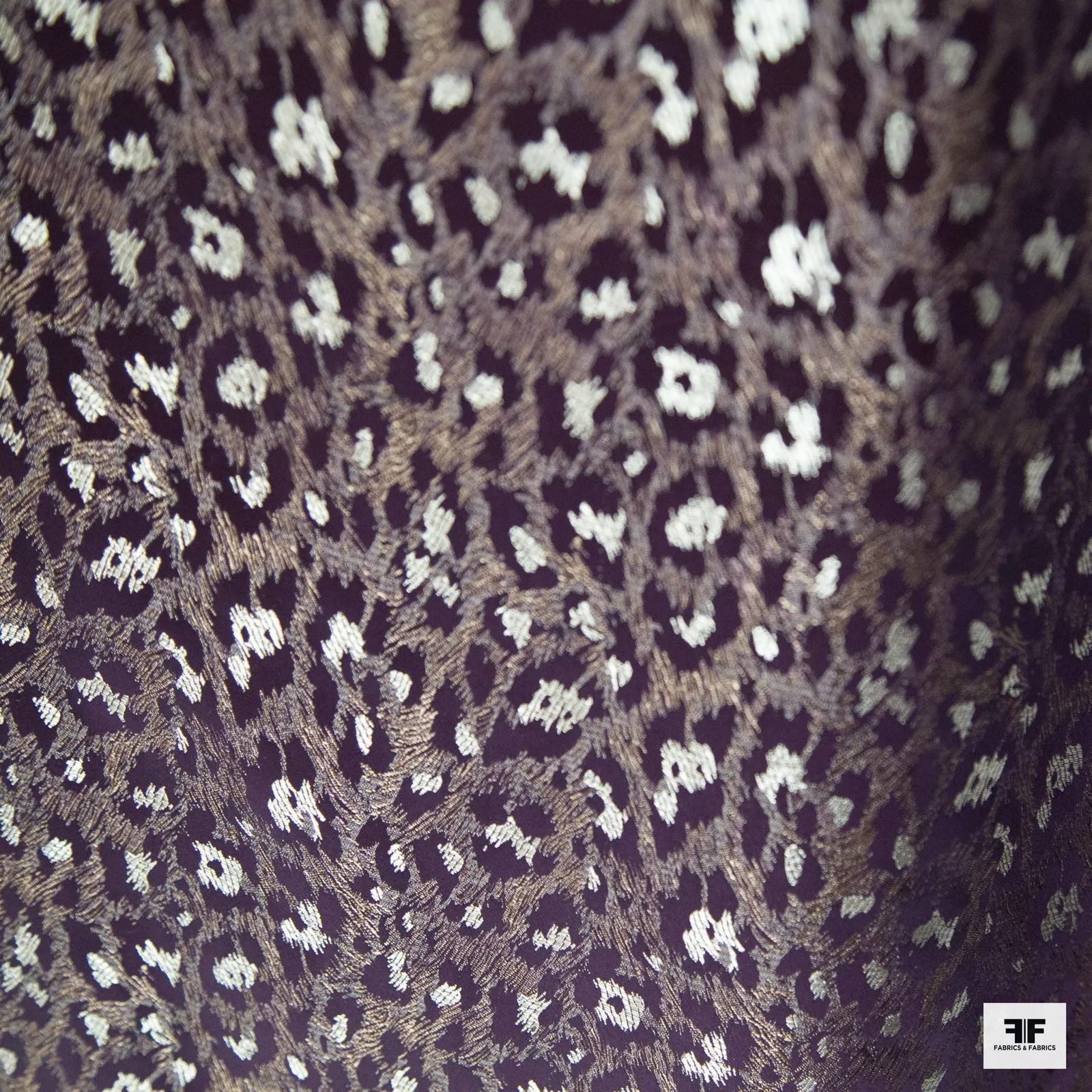 Cheetah Pattern Heavy Rayon-Poly Satin - Eggplant Purple / Gold