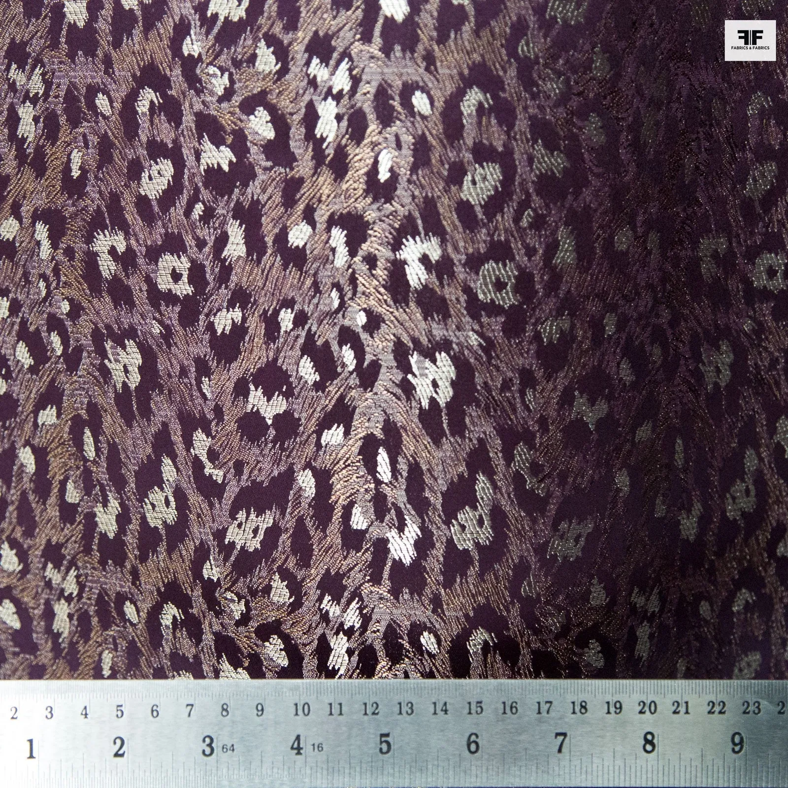 Cheetah Pattern Heavy Rayon-Poly Satin - Eggplant Purple / Gold