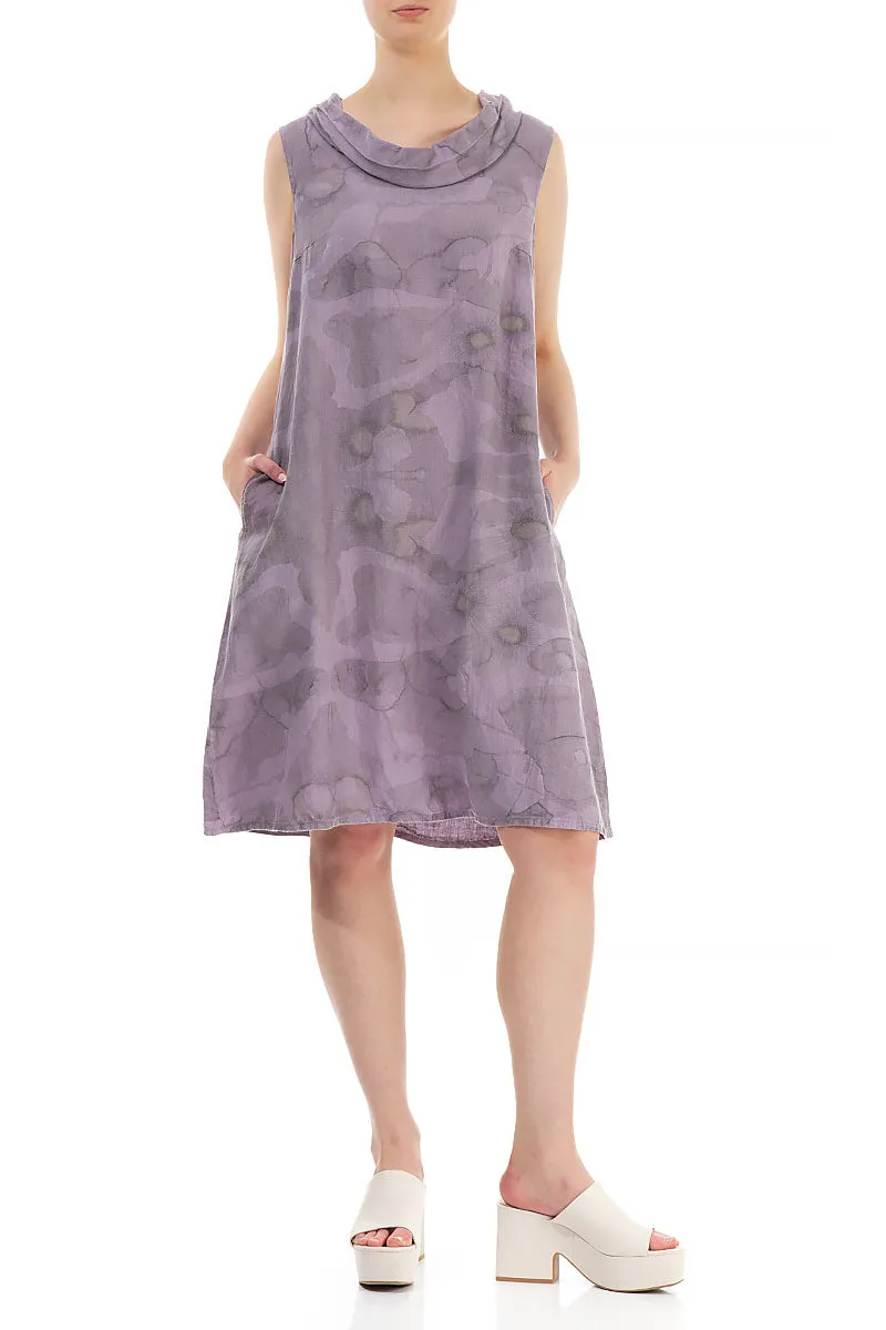Cowl Neck Camomile Lavender Linen Midi Dress