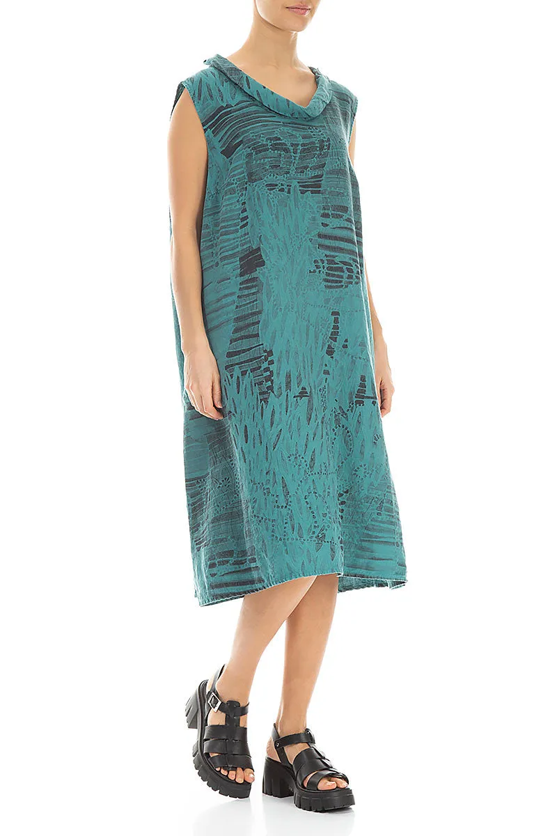 Cowl Neck Turquoise Serenity Linen Midi Dress