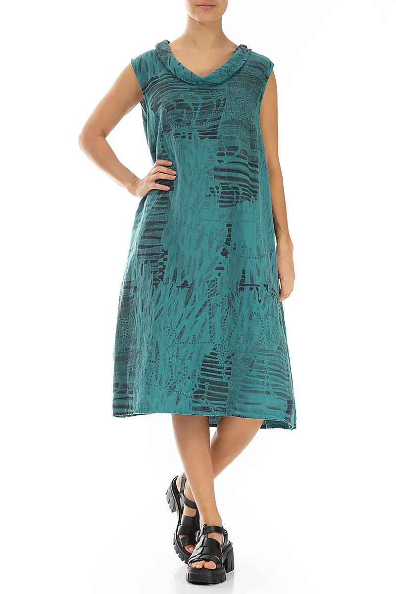 Cowl Neck Turquoise Serenity Linen Midi Dress