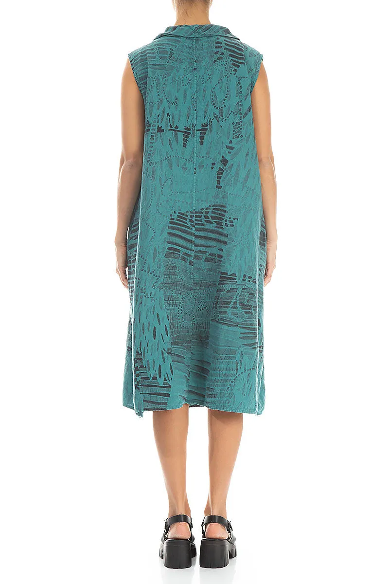 Cowl Neck Turquoise Serenity Linen Midi Dress