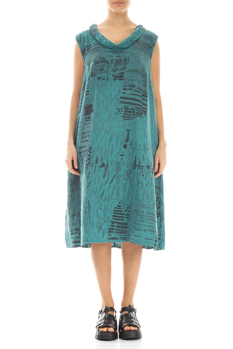 Cowl Neck Turquoise Serenity Linen Midi Dress