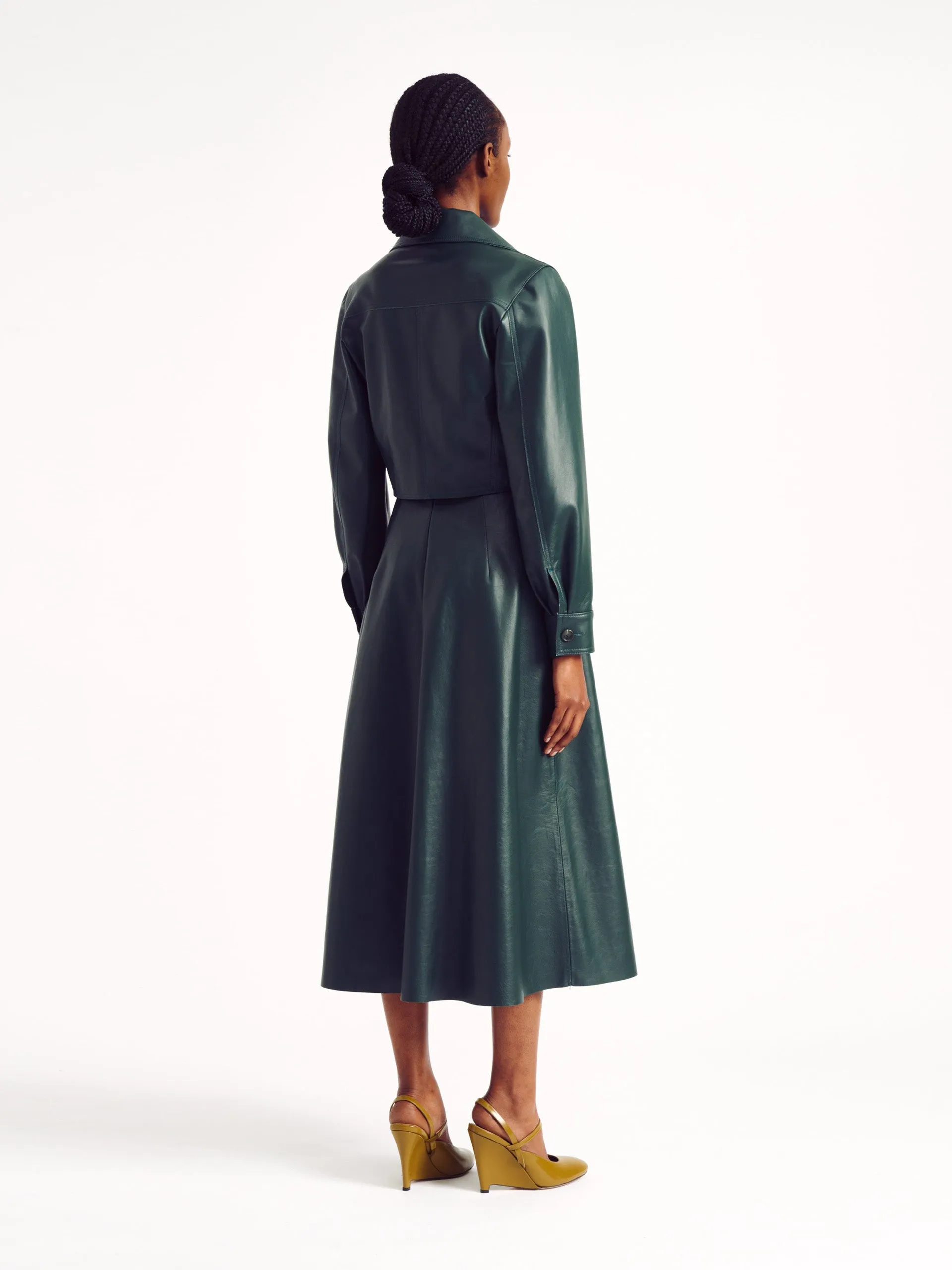 Dark green leather Nics cropped jacket