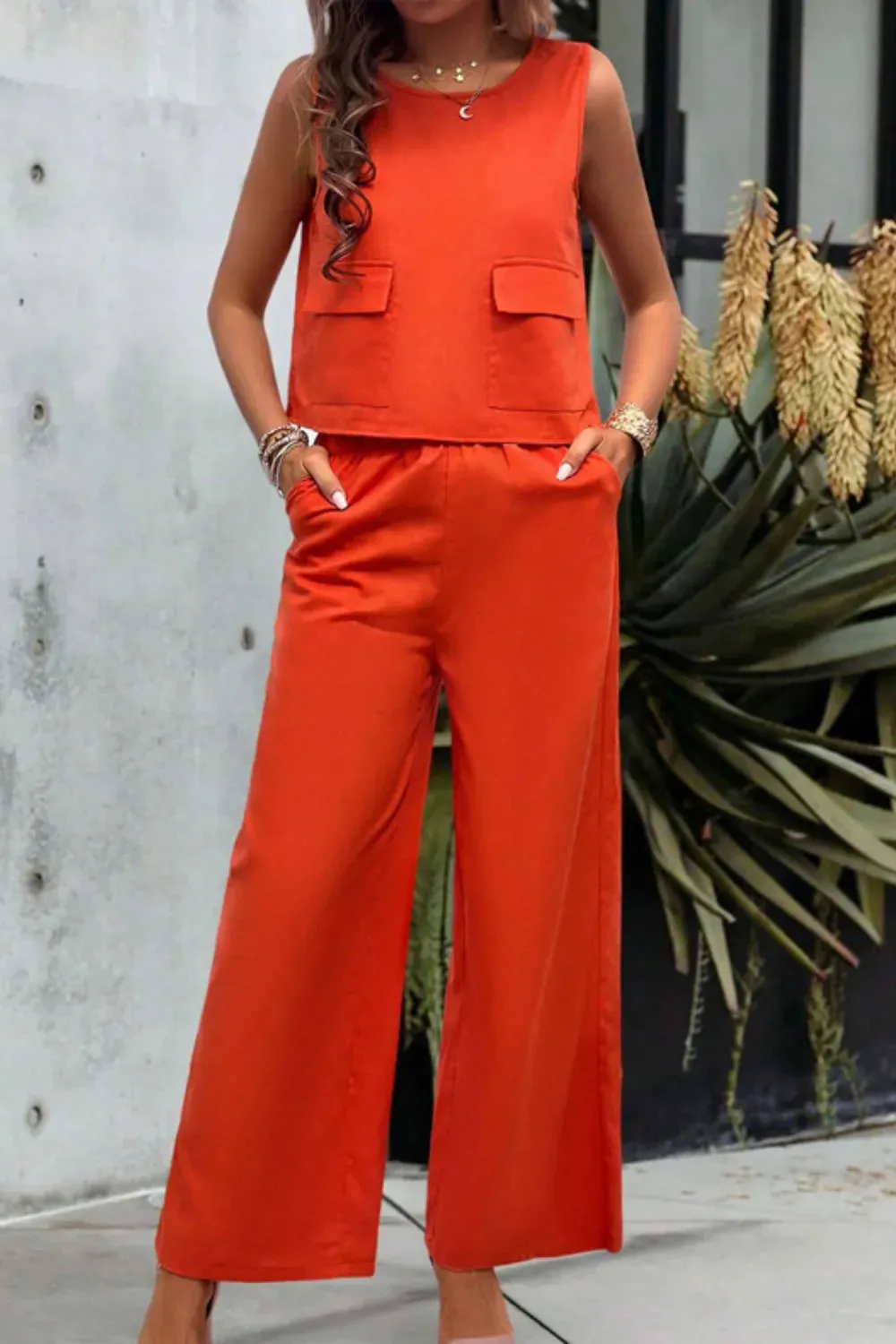 Devine Round Neck Tank and Wide Leg Pants Set